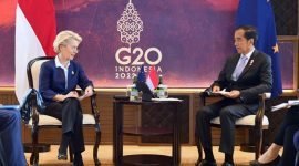 Presiden Joko Widodo melakukan pertemuan bilateral dengan Presiden Komisi Eropa, Ursula Von Der Leyen.  (Dok. Biro Pers Sekretariat Presiden/Muchlis Jr)  