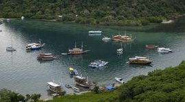 Kapal-kapal yang biasa digunakan sebagai bagian dari paket wisata terparkir di sebuah dermaga yang terdapat di Labuhan Bajo. (Dok. Indonesia.go.id) 
