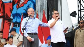 Presiden Prabowo Subianto dalam peringatan Hari Buruh Internasional atau May Day 2025 yang digelar di Lapangan Monas, Jakarta Pusat. (Dok. TIm Media Prabowo)  